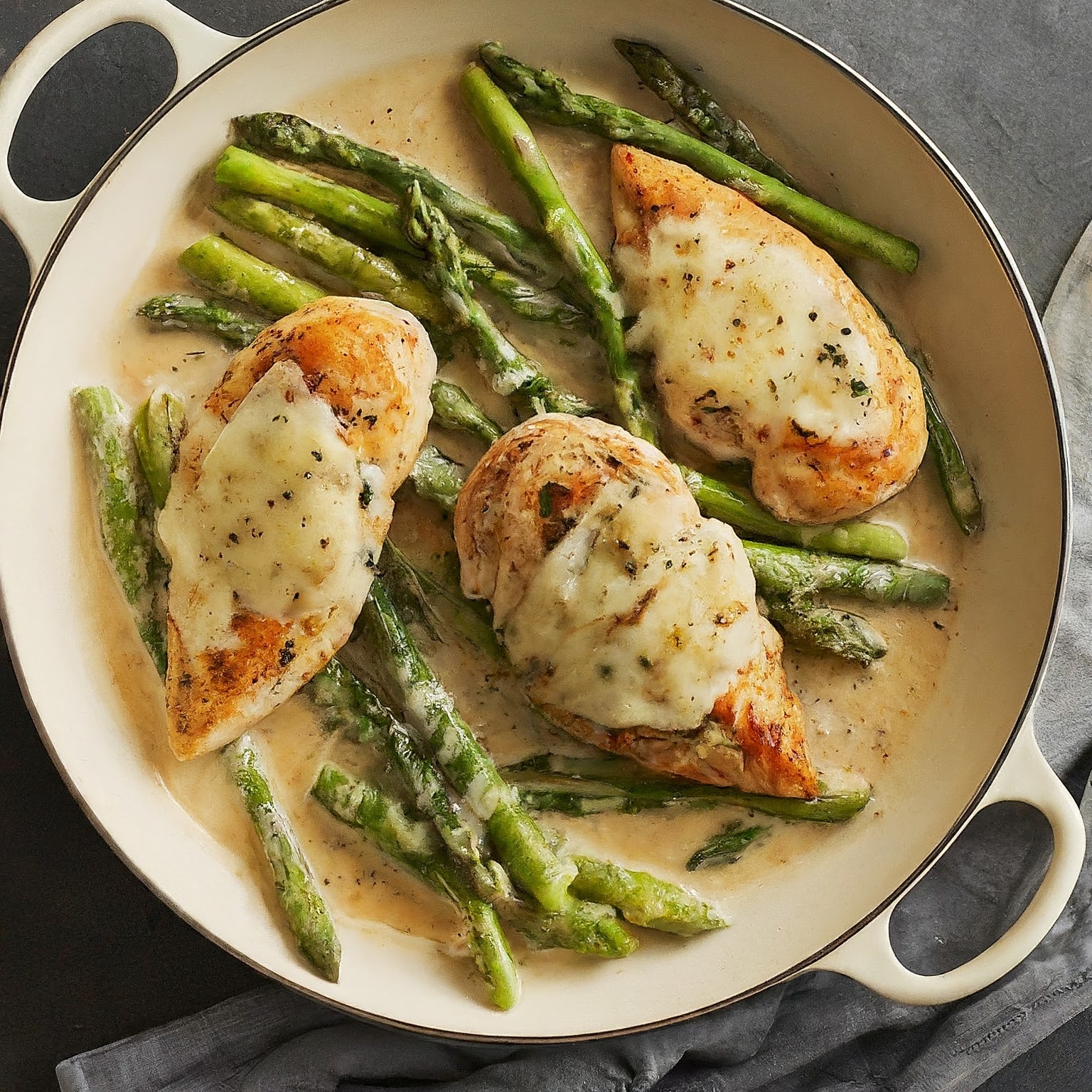 Chicken and Asparagus with Melted Gruyere Recipe